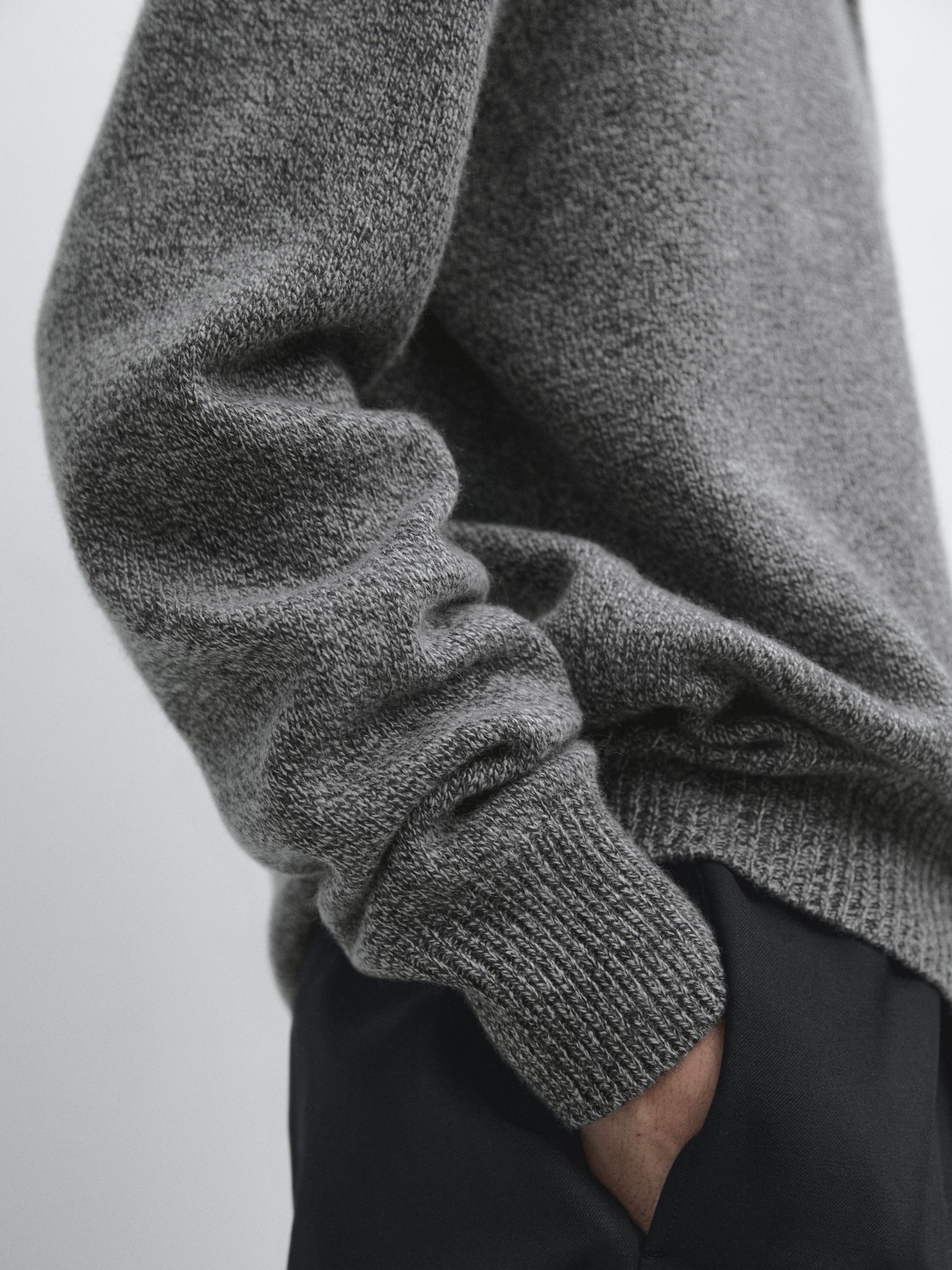Flecked knit wool blend polo sweater